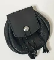 Kilt Sporran Jacobite Pouch Black Leather Highland Drawstring & Tassels Kilt Bag