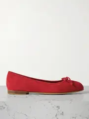 [Manolo Blahnik] Manolo Blahnik - Veralli Bow-detailed Suede Ballet Flats - Red - IT38 IT 38 Red