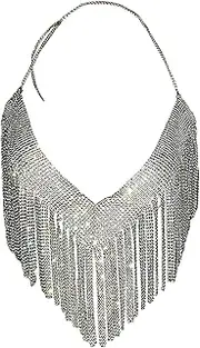 [NICEYEA] Sequin Crop Top V-Neck Sequin Costume Sequin Halterneck Vest Belly Dance Top Tank Top Halterneck Bra for Night Club, Cocktails, Festival, Salsa, Belly Dance, Boho