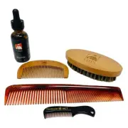 Beard Brush & Beard Comb Set with Mustache Comb, Natural Boar Bristle Brush, ...