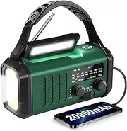 Emergency Radio NOAA Weather Radio with Hand Crank & Solar Charging 20000mAh Cell Phone Charger Flashlight, Reading Light & SOS AM/FM NOAA Weather Bands Compact & Portable for Outdoors & Emergencies