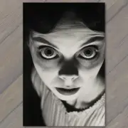 FLATCARD Creepy Wide-Eyed Woman Haunted Horror Macabre Dark Gothic Atmosphere