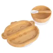 3pc Tiny Dining White Bamboo Monkey Baby Feeding Set with Suction Cup