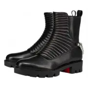 Christian Louboutin Maddic Max Flat Calf Black Silver Chain Combat Ankle Boot 36