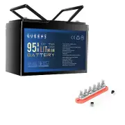 1PC Queens 12V 95AH Lithium Battery LiFePO4 1PC 6 GANG 300A M8 Bus Bar 12V Red