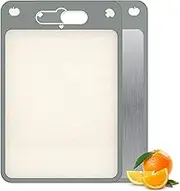 Cutting Board Double Sided, Stainless Steel Cutting Board for Kitchen, Wheat Straw Chopping Board with Juice Groove, Dishwasher Safe Kitchen Cutting Board for Meat Fruit Vegetable Bread