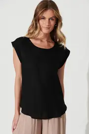 Rejina Top Cap Sleeve in Black Linen Blend 8