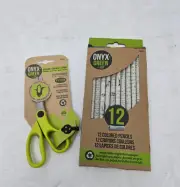 Onyx + Green Set - 12pk Colored Pencils PLUS 5" Scissors NEW!