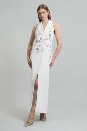 Crystal Embellished Cady Sleeveless Blazer