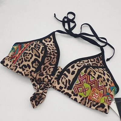 Kenneth Cole NY Bikini Top Womens 34B/C Leopard Print Triangle Push-Up Swim