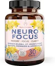 Brain Supplement Nootropics - Neuro Focus for Brain Health, Memory, Clarity, Focus Factor, Stress Relief, Anxiety Relief with Gingko Biloba, Bacopa Monnieri, St. Johns Wort - 30 Brain Food Capsules