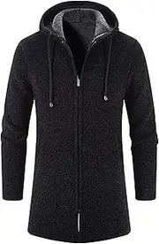 [Gsywaipei] Mens Thick Hoodie Knitted Cardigan Long Sleeve Zip Up Male Knit Sweater Coat Winter Warm Knits Sweaters Jacket, Black, X-Large