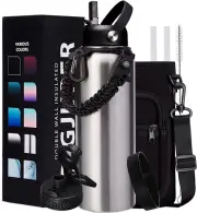 40oz Insulated Water Bottle with Straw Stainless Steel Thermos Flask Jug SILVER