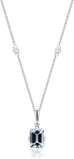 [Gin & Grace] 14K White Gold Genuine Aquamarine Pendant with Diamonds for women | Ethically, authentically & organically sourced Emerald-cut Aquamarine hand-crafted jewelry for her | Aquamarine Necklace for women