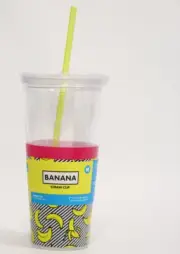 Mustard Banana Double Wall Plastic Straw Cup, 20oz, 568ml, Large