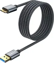 SUNGUY Micro USB 3.0 Cable 2m, USB A Male to Micro B Hard Drive Cable Compatible with Galaxy S5, Note 3, Toshiba Canvio, Camera, Hard Drive