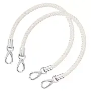 2Pcs 50cm Short Leather PU Braided Purse Replacement (Beige White, Silver)