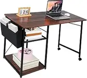 Wood Folding Desk with Integrated Shelves Compact Gaming Computer Desk for Office Study Bedroom Stylish Deep Finish Space Saving Design Versatile Workstation