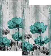 Teal Floral Hand Towels Turquoise Flower Fingertip one size,