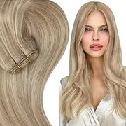 Full Shine Weft Human Hair Extensions Highlights Blonde 105 Grams Remy Straight Sew in Hair Extensions Gloden Mix Dirty Blonde Real Human Hair Weft Extensions Thick Ends 18 Inch