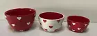 3 Terramoto Ceramic Nesting Bowl Set Red White Heart Love Valentine Cottage Core