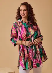 [TS] Taking Shape Revival Satin Natural Tunic Size 10 in Print, Viscose - Plus Size Women's Clothing Print