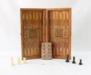 Luxury Mosaic Backgammon Chess Set Wooden Checkers Handmade Vintage Gifts