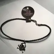 three of next generation necklace leather necklace with metal skull figure