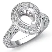 Diamond Engagement Filigree Ring Pear Semi Mount Halo Pave Set Platinum 1.6Ct