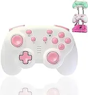 turbX Mini Mate Wireless Gaming Controller, Nintendo Switch Gamepad Joystick & Wired PC Windows Steam, Complimentary LED RBG Charging Stand w. Glowing Light, 6-Axis Gyro, 3D Joystick, Cute Pink