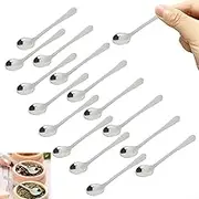 Tiny Spoons for Spices Jars, 2.87" Mini Salt Spoons, Cute Stainless Steel Small Spoons for Salt, Sugar, Pepper, Honey and Dessert, Fun Little Scoops, Silver(16 Piece)