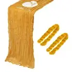 2Pcs Mustard Yellow Cheesecloth Table Runner 35.4" x 118" Gauze Table Runner