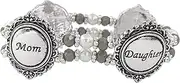 [Gypsy Jewels] Family Theme Unique Inspirational Worded Vintage Look Frame Imitation Pearl Beaded Silver Tone Metal Stretch Bracelet