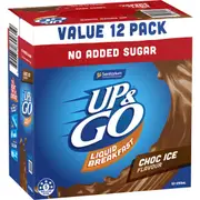 Up&Go Liquid Breakfast No Added Sugar Choc Ice 250mL x 12 pack