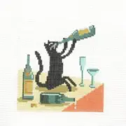 Lauren Bloch Cat Guzzling Wine Coaster Handpainted Needlepoint Canvas