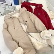 Women Casual Full Zip Up Sherpa Lined Hoodie Sweatshirt Jacket Loose Coat