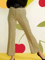 NWT ModCloth Size 8 About to Bloom Cropped Pants Yellow Black Checkered Soft