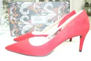 Prada Red Suede Mid Heels Pointy Toes Pumps-Size 40-New W Box & Authentic