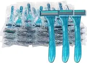 100 Pack Disposable Razors Individually Wrapped, Razors Bulk, Twin Stainless Steel Blade Razors for Hotel, Travel, Airbnb, Homeless (Blue)