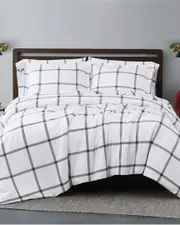 Truly Soft Printed Windowpane White Charcoal 3Pc Comforter Set