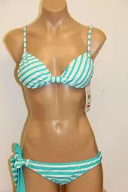 NWT Roxy Swimsuit 2pc Bikini Set Sz M Blue White Angel Bra