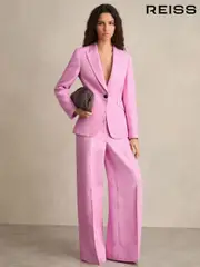 Reiss Pink Raine Petite Single Breasted Suit Jacket With Linen (AR6496) | $510