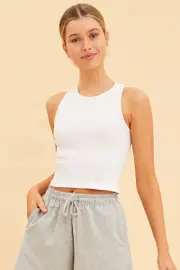 White Seamless Tank Crop Racer Back Sleeveless - Size L, Women's Tank