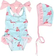 [GIGA GUD] Baby Girl Flamingo Swimsuit Cute One Piece Swimwear with Swim Hat for 6 Month Baby - 6T Toddler Kid