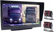 GPS Car Navigator, FHD 1920x1080P 10 Inch IPS Screen Truck Bus Vehicle DVR Recorder Parking Monitor with 2 Channels Front Rear Side AHD Car Camera for Car Truck RV(2 Cameras-5m-15m)