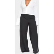 Plus Black Pinstripe Side Stripe Detail Mid Rise Pants, Black