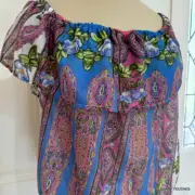 Buffalo by David Bitton Blouse S Colorful Womens Thin Flowy Cottage Core Top NEW