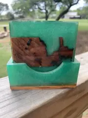 Wood And Epoxy Coaster set With Holder