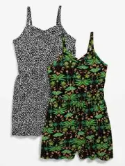 2PK Old Navy Girls Printed Jersey-Knit Cami Romper Palm Trees Black White M 8