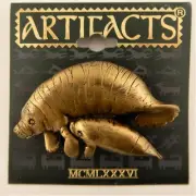 JJ Jonette Manatee with Calf, Baby Vintage Bronze Brooch Pin